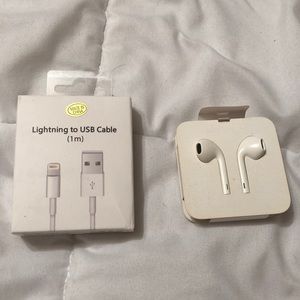 Cell phone Charger cord and earphones.